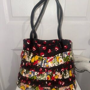 Vera Bradley Black Floral Tiered Tote with colorful Flowers and Poppies lining!